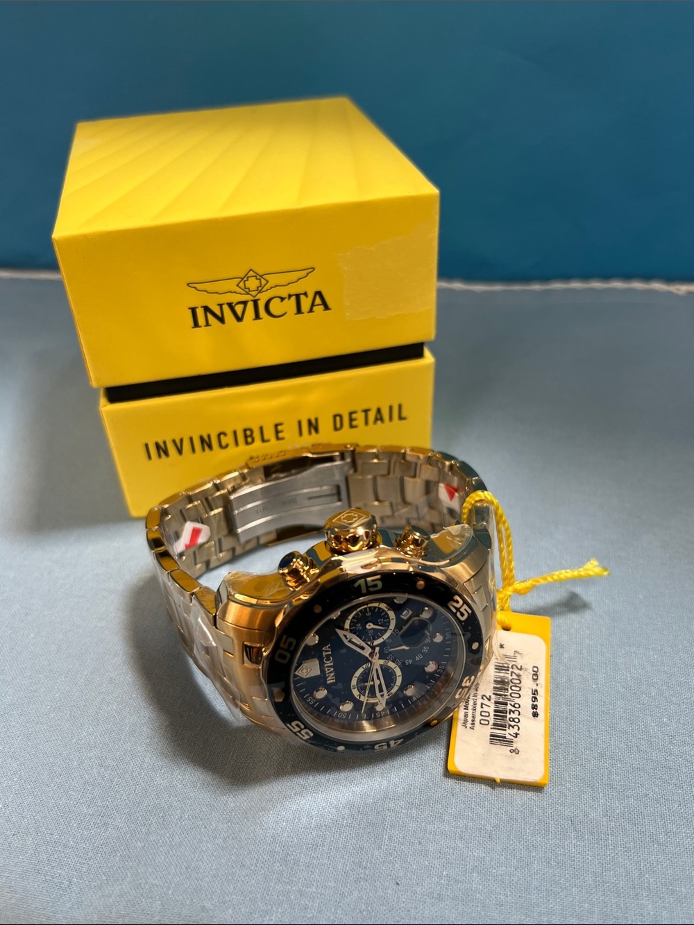 Invicta Two-Tone Gold & Black Men's Chronograph Watch with Blue Dial, Model 0072